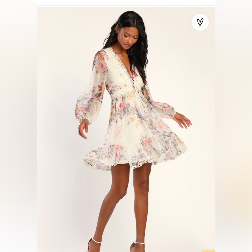 Season of Sweetness Ivory Floral Print Long Sleeve Mini Dress